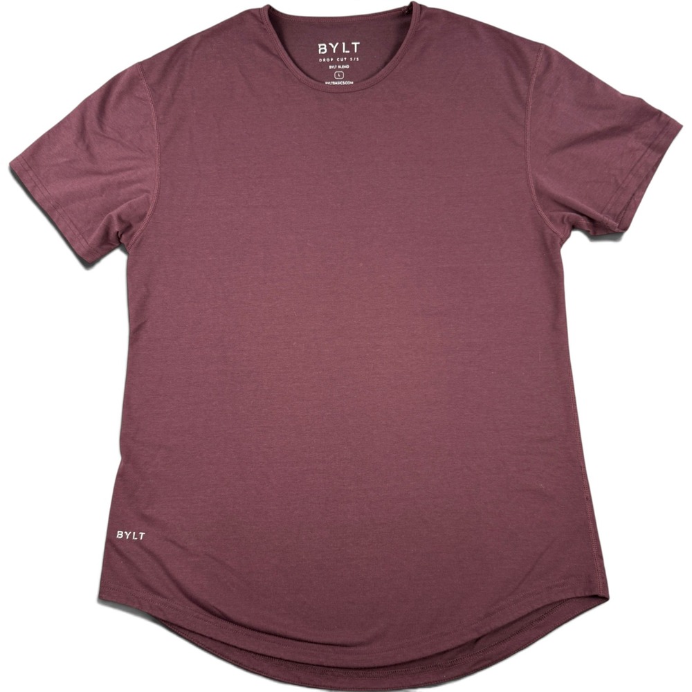 BYLT Drop Cut T-Shirt Mens Large Maroon Burgundy Short Sleeve Crew Neck Athletic